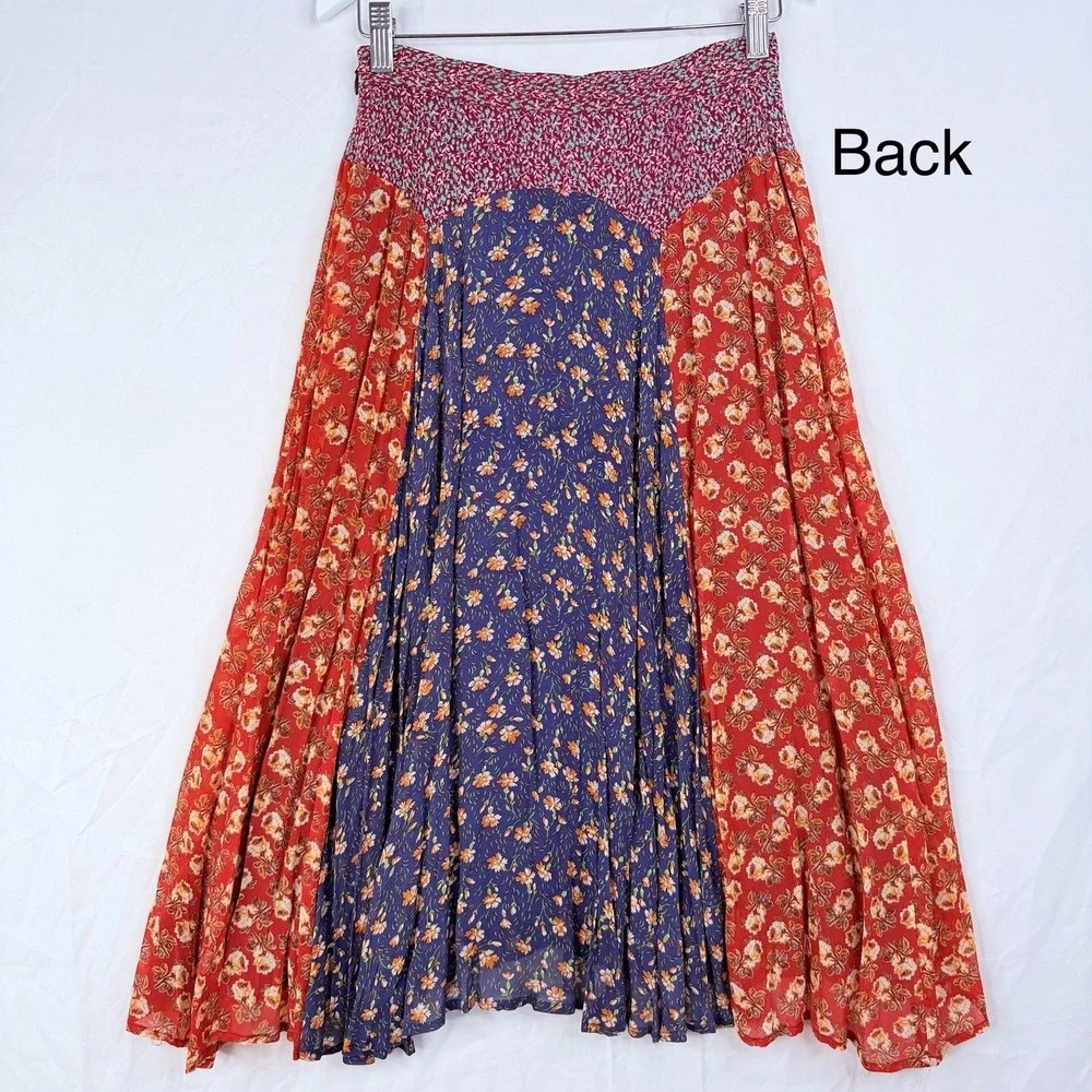 Anthropologie Meadow Rue‎ Midi Skirt Women's SZ-0 Prairie Floral Patchwork Boho